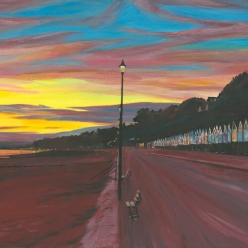 bournemouth-beach-hut-sunset-medium-scaled-1.jpg Bournemouth Beach Hut Sunset – Original Painting