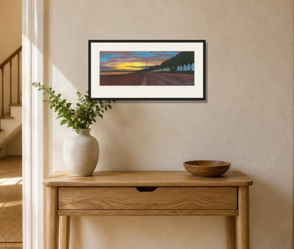 pbw-bournemouth-beach-hut-sunset-print-framed-room.jpg Bournemouth Beach Hut Sunset – Fine-Art Giclée Print